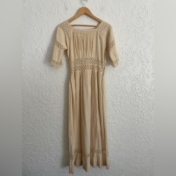 American Vintage Dresses & Skirts - Gorgeous RARE 1970s Handmade Crochet Panel Prairie Cottagecore Dresss